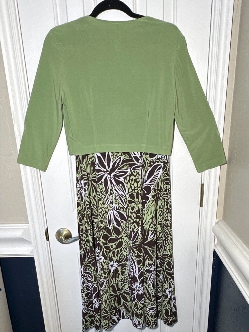 Julian Taylor Green Jacket with Brown and White Floral Midi Dress Size 6 - Picture 2 of 7